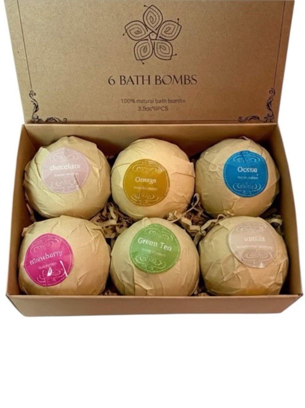 NIB Vinakas 100% Natural 6-Pack Bath Bombs Gift Set